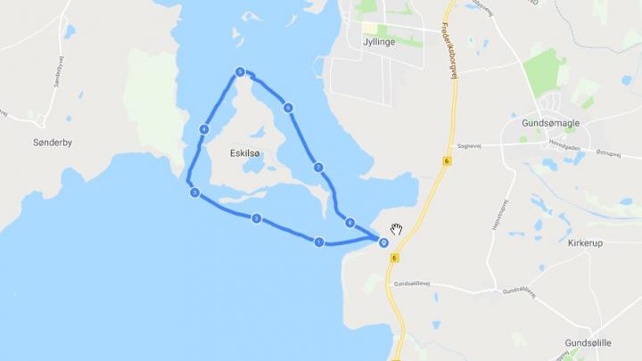 Kort: Rute rundt om Eskilsø